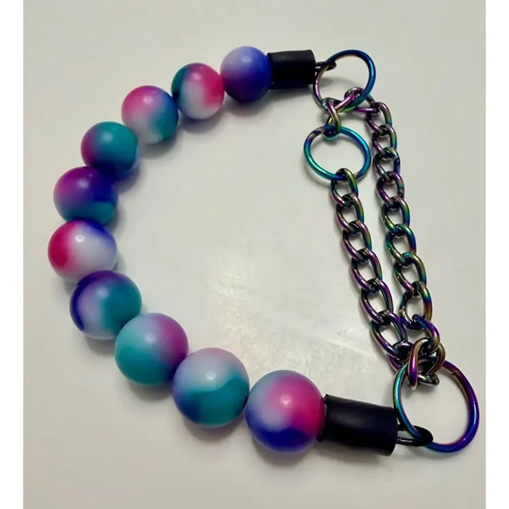 Hypnotic Dog Resin Beaded Dog/Cat Collar in Tie-Dye w/Rainbow Martingale Chain